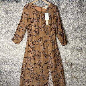 Saltwater Luxe Dress Womens Medium Brown Sienna Animal Print Long Sleeve Midi